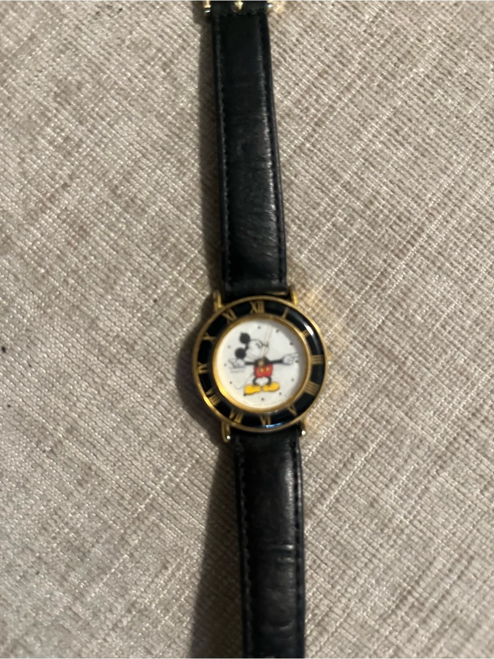 Disney Mickey Mouse Gold-Tone Watch with Black Strap